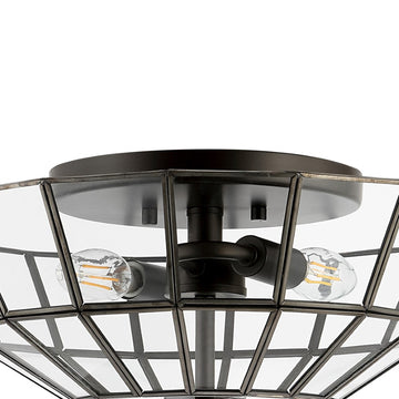 Theo 15.5" Farmhouse Rustic Iron/Glass LED Semi Flush Mount - JONATHAN Y
